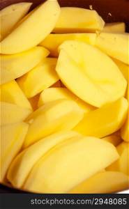 Closeup of raw peeled potatoes as background. Healthy food and cooking.
