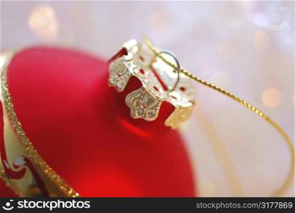 Closeup of red christmas tree ornament glass ball