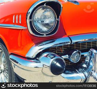 Closeup of retro car headlight