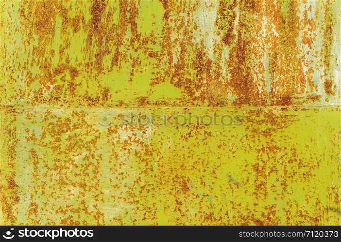 Closeup of rusty rough green painted metal surface