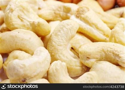 Closeup of salty cashews ready to eat