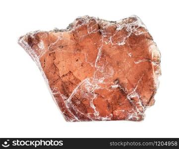 closeup of sample of natural mineral from geological collection - brown muscovite mica isolated on white background. brown muscovite mica isolated on white