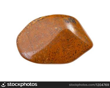 closeup of sample of natural mineral from geological collection - brown Tiger&rsquo;s eye gemstone isolated on white background. brown Tiger&rsquo;s eye gemstone isolated on white