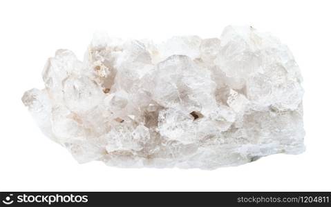 closeup of sample of natural mineral from geological collection - colorless Rock crystals (rock-crystal) in rock isolated on white background. colorless Rock crystals (rock-crystal) isolated