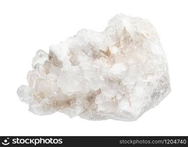 closeup of sample of natural mineral from geological collection - druse of colorless Rock crystals (rock-crystal) isolated on white background. druse of colorless Rock crystals (rock-crystal)
