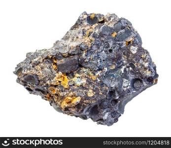 closeup of sample of natural mineral from geological collection - iron ore rock (Pisolite from Hematite, Magnetite) isolated on white background. Pisolite from iron ore rock isolated on white