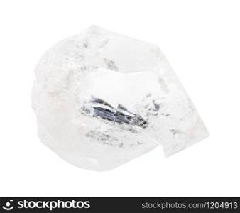 closeup of sample of natural mineral from geological collection - one Rock crystal (colorless Quartz) isolated on white background. one Rock crystal (colorless Quartz) isolated on white