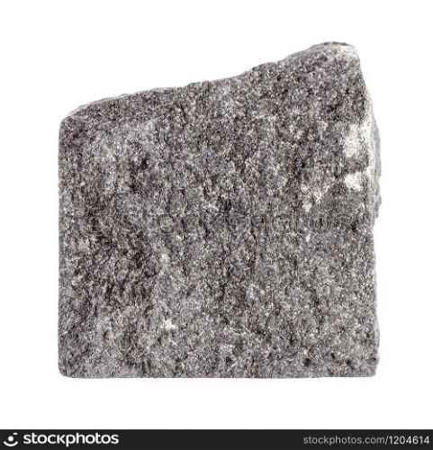 closeup of sample of natural mineral from geological collection - piece of raw Gabbro rock isolated on white background. piece of raw Gabbro rock isolated on white