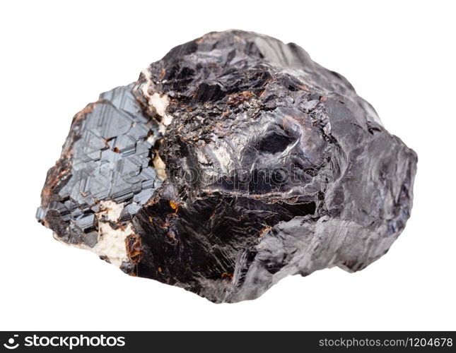 closeup of sample of natural mineral from geological collection - piece of rough Sphalerite (zink ore) rock isolated on white background. piece of rough Sphalerite (zink ore) rock isolated