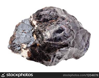 closeup of sample of natural mineral from geological collection - piece of rough Sphalerite (zink ore) rock isolated on white background. piece of rough Sphalerite (zink ore) rock isolated