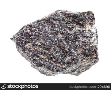 closeup of sample of natural mineral from geological collection - piece of raw nepheline syenite rock isolated on white background. piece of raw nepheline syenite rock isolated