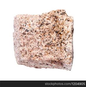 closeup of sample of natural mineral from geological collection - piece of raw Aplite rock isolated on white background. piece of raw Aplite rock isolated on white
