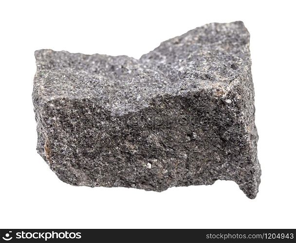 closeup of sample of natural mineral from geological collection - piece of raw Chromite rock isolated on white background. piece of raw Chromite rock isolated on white