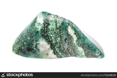 closeup of sample of natural mineral from geological collection - polished Chlorite gemstone isolated on white background. polished Chlorite gemstone isolated on white