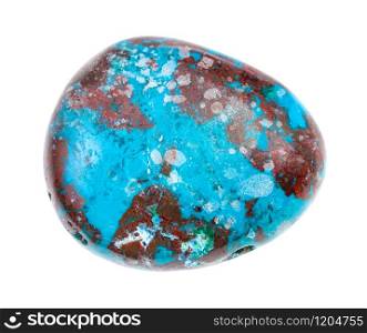 closeup of sample of natural mineral from geological collection - polished Chrysocolla gem isolated on white background. polished Chrysocolla gem isolated on white