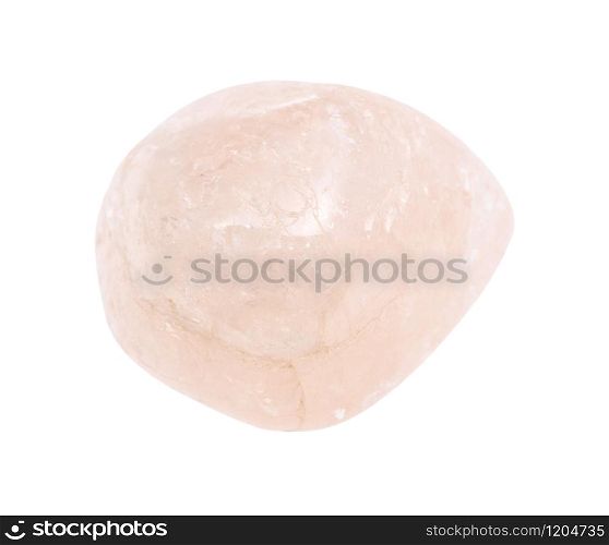 closeup of sample of natural mineral from geological collection - polished Morganite (Vorobyevite, pink Beryl) gem stone isolated on white background. polished Morganite (Vorobyevite, pink Beryl) stone