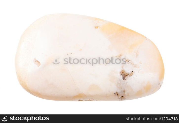 closeup of sample of natural mineral from geological collection - polished pink opal gemstone isolated on white background. polished pink opal gemstone isolated on white