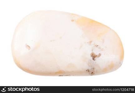 closeup of sample of natural mineral from geological collection - polished pink opal gemstone isolated on white background. polished pink opal gemstone isolated on white