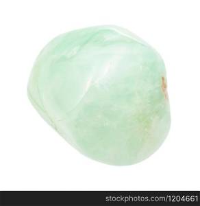 closeup of sample of natural mineral from geological collection - polished Prehnite gemstone isolated on white background. polished Prehnite gemstone isolated on white