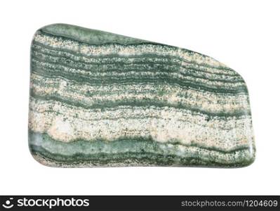 closeup of sample of natural mineral from geological collection - polished Skarn rock isolated on white background. polished Skarn rock isolated on white
