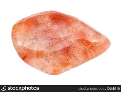 closeup of sample of natural mineral from geological collection - polished Sunstone (heliolite) gem stone isolated on white background. polished Sunstone (heliolite) gem stone isolated