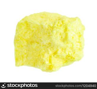 closeup of sample of natural mineral from geological collection - pure raw Sulphur (Sulfur) rock isolated on white background. pure raw Sulphur (Sulfur) rock isolated on white