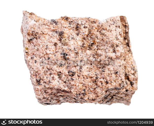 closeup of sample of natural mineral from geological collection - raw Aplite rock isolated on white background. raw Aplite rock isolated on white