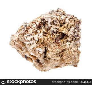 closeup of sample of natural mineral from geological collection - raw Astrophyllite rock isolated on white background. raw Astrophyllite rock isolated on white
