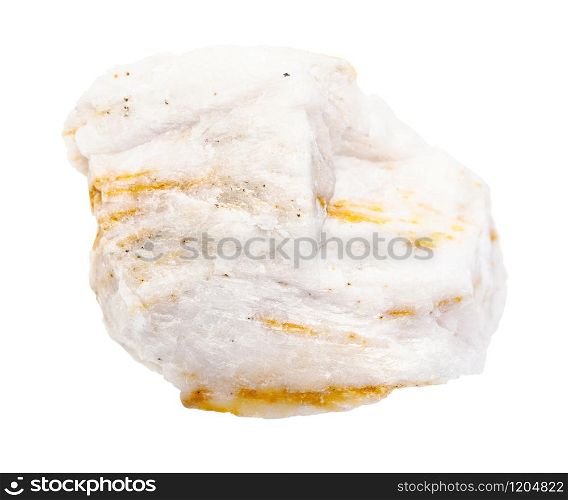 closeup of sample of natural mineral from geological collection - raw Baryte ore isolated on white background. raw Baryte ore isolated on white