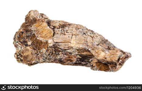 closeup of sample of natural mineral from geological collection - raw Bronzite (Enstatite) rock isolated on white background. raw Bronzite (Enstatite) rock isolated on white