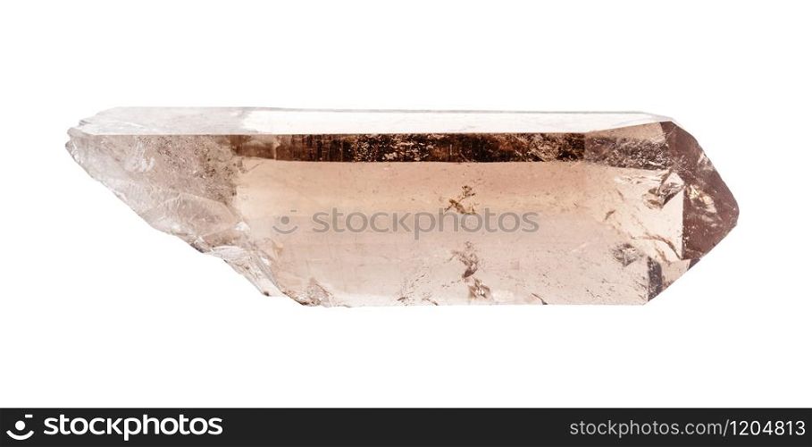 closeup of sample of natural mineral from geological collection - raw crystal of smoky quartz isolated on white background. raw crystal of smoky quartz isolated on white