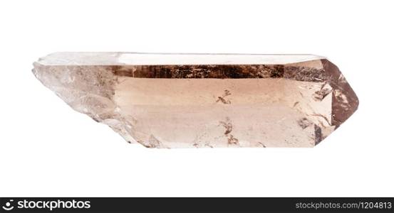closeup of sample of natural mineral from geological collection - raw crystal of smoky quartz isolated on white background. raw crystal of smoky quartz isolated on white