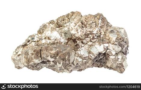 closeup of sample of natural mineral from geological collection - raw crystalline Marcasite rock isolated on white background. raw crystalline Marcasite rock isolated on white