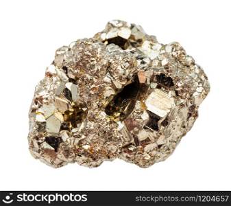 closeup of sample of natural mineral from geological collection - raw crystalline Pyrite (iron pyrite, fool&rsquo;s gold) rock isolated on white background. raw crystalline Pyrite (fool&rsquo;s gold) rock isolated