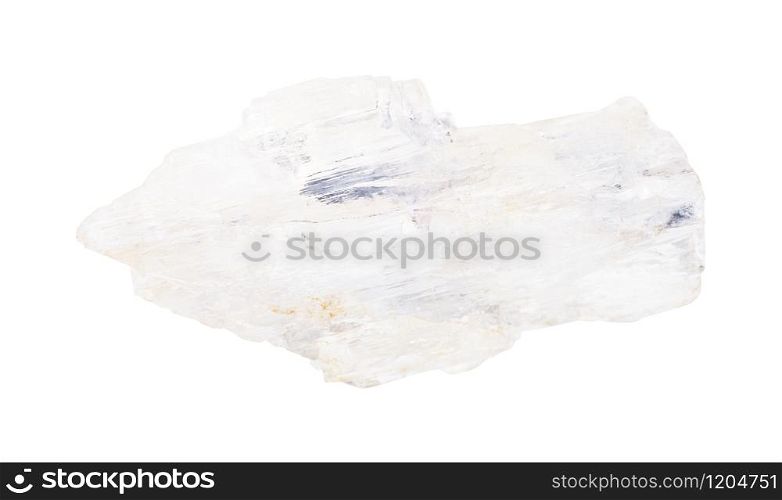 closeup of sample of natural mineral from geological collection - raw crystalline Petalite (castorite) rock isolated on white background. raw crystalline Petalite (castorite) rock isolated