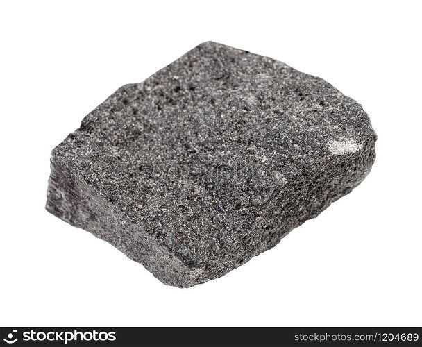 closeup of sample of natural mineral from geological collection - raw Gabbro rock isolated on white background. raw Gabbro rock isolated on white