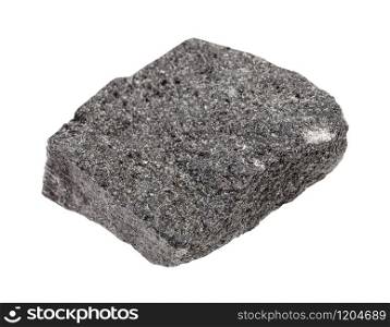 closeup of sample of natural mineral from geological collection - raw Gabbro rock isolated on white background. raw Gabbro rock isolated on white