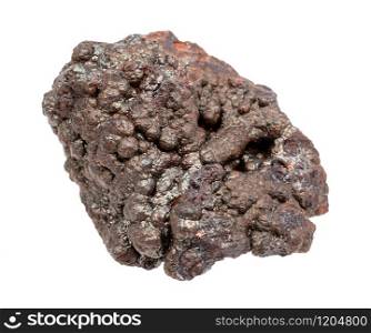closeup of sample of natural mineral from geological collection - raw Goethite rock isolated on white background. raw Goethite rock isolated on white