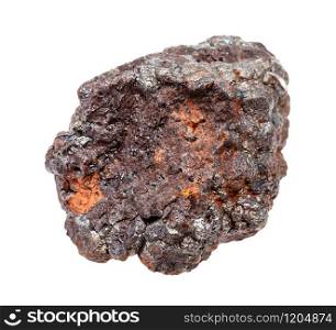 closeup of sample of natural mineral from geological collection - raw Goethite stone isolated on white background. raw Goethite stone isolated on white
