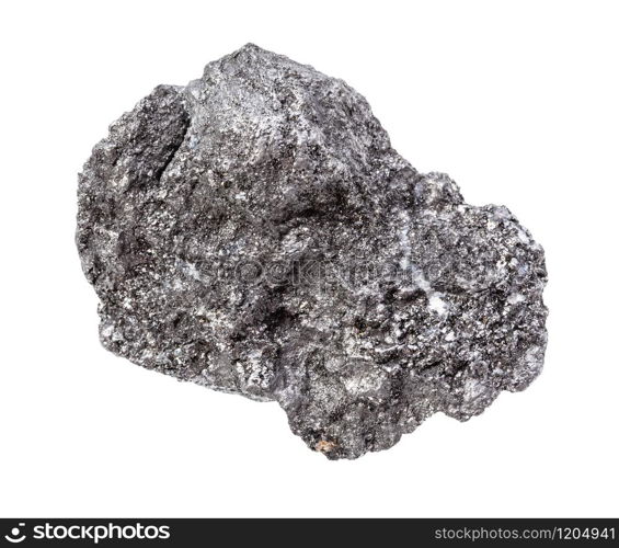 closeup of sample of natural mineral from geological collection - raw Graphite rock isolated on white background. raw Graphite rock isolated on white