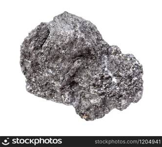 closeup of sample of natural mineral from geological collection - raw Graphite rock isolated on white background. raw Graphite rock isolated on white