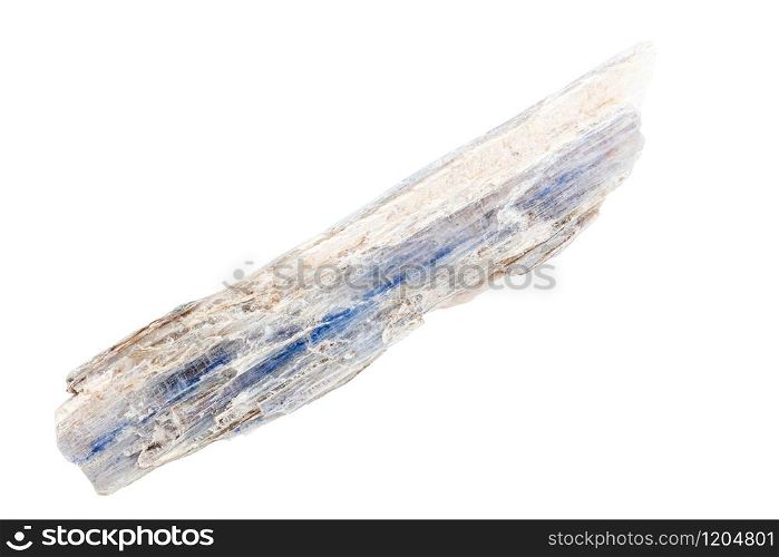 closeup of sample of natural mineral from geological collection - raw Kyanite rock isolated on white background. raw Kyanite rock isolated on white