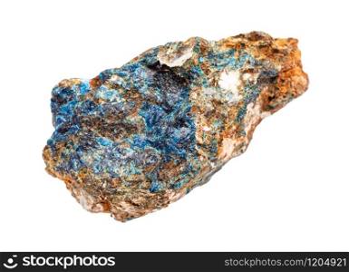 closeup of sample of natural mineral from geological collection - raw Lazulite rock isolated on white background. raw Lazulite rock isolated on white
