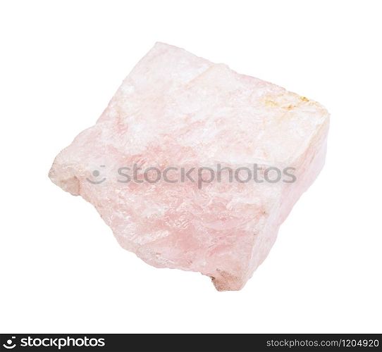 closeup of sample of natural mineral from geological collection - raw Morganite (Vorobyevite, pink Beryl) rock isolated on white background. raw Morganite (Vorobyevite, pink Beryl) rock