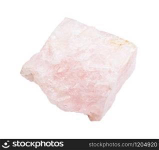 closeup of sample of natural mineral from geological collection - raw Morganite (Vorobyevite, pink Beryl) rock isolated on white background. raw Morganite (Vorobyevite, pink Beryl) rock