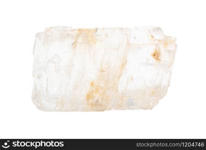 closeup of sample of natural mineral from geological collection - raw Petalite (castorite) crystal isolated on white background. raw Petalite (castorite) crystal isolated on white