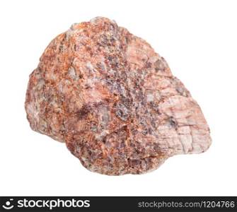 closeup of sample of natural mineral from geological collection - raw pink Granite rock isolated on white background. raw pink Granite rock isolated on white