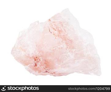 closeup of sample of natural mineral from geological collection - raw Rose quartz rock isolated on white background. raw Rose quartz rock isolated on white