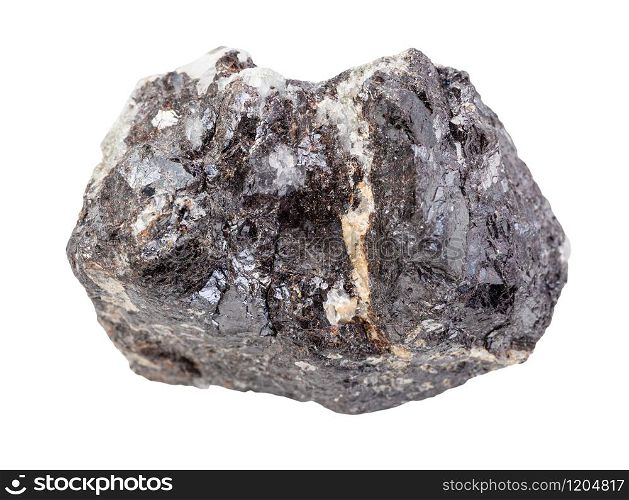 closeup of sample of natural mineral from geological collection - raw Sphalerite (zink ore) stone isolated on white background. raw Sphalerite (zink ore) stone isolated on white