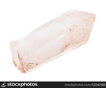 closeup of sample of natural mineral from geological collection - Rose quartz crystal isolated on white background. Rose quartz crystal isolated on white